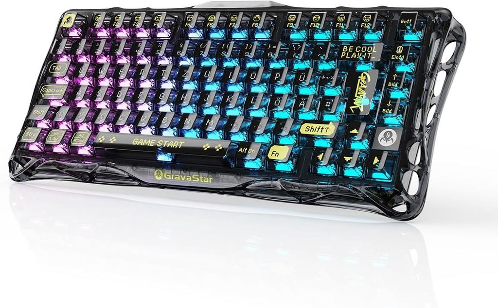 Mechanisch Tastatur(DE Layout), 75% Gaming Tastatur Kabellos Tri-Mode(2,4GHz/Bluetooth/Kabel),Hot Swap Gamer Tastatur, RGB Beleuchtung