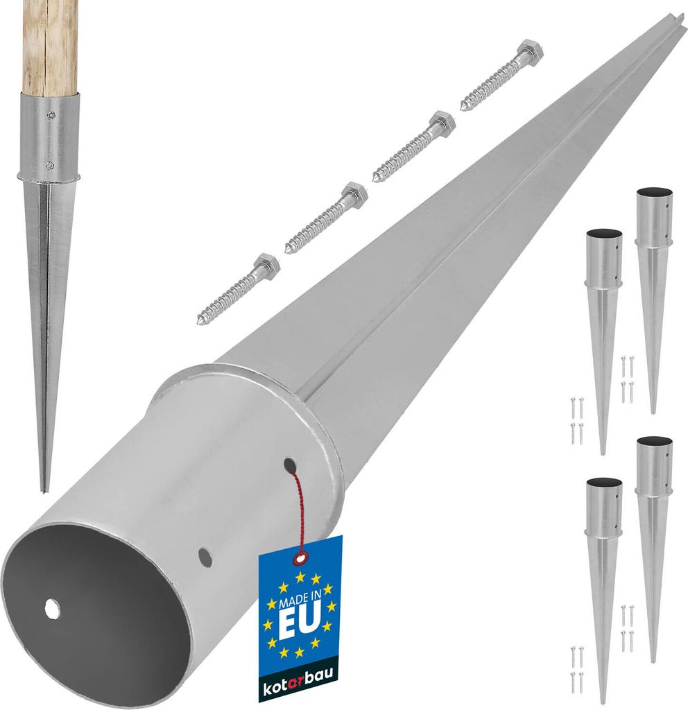 KOTARBAU 4er Set Einschlaghülse 100mm Pfostenträger zum Einschlagen für Zaunpfosten & Holzbalken Einschlagbodenhülse verzinkter Stahl Si...
