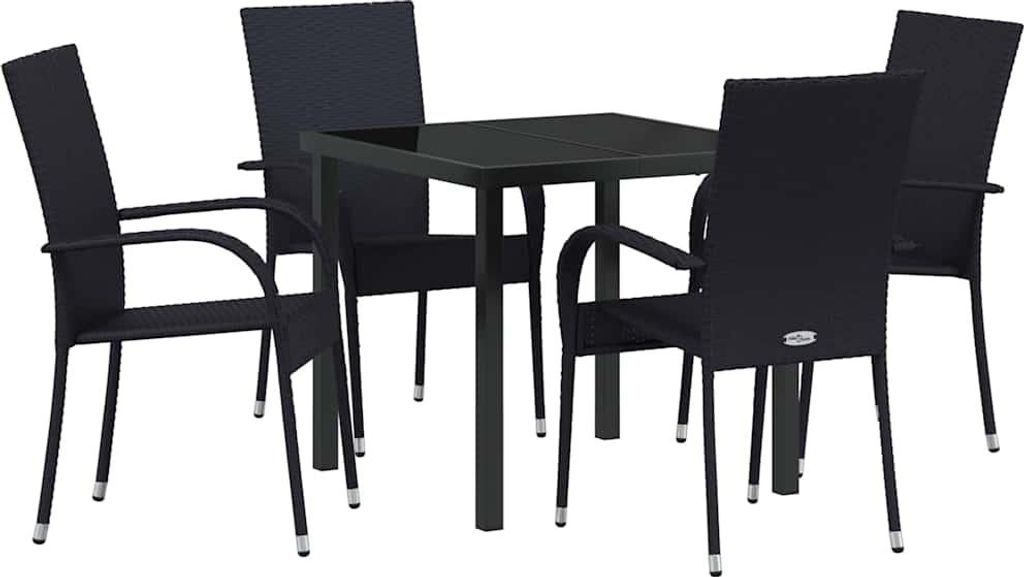 "2026 Aktion" Garten Essgruppe - elegantes Design - Sitzgruppe/Tisch+ Stuhl - 5 pcs Schwarz Pulverbeschichteter Stahl - Terassenmöbel NeuMöbel784500
