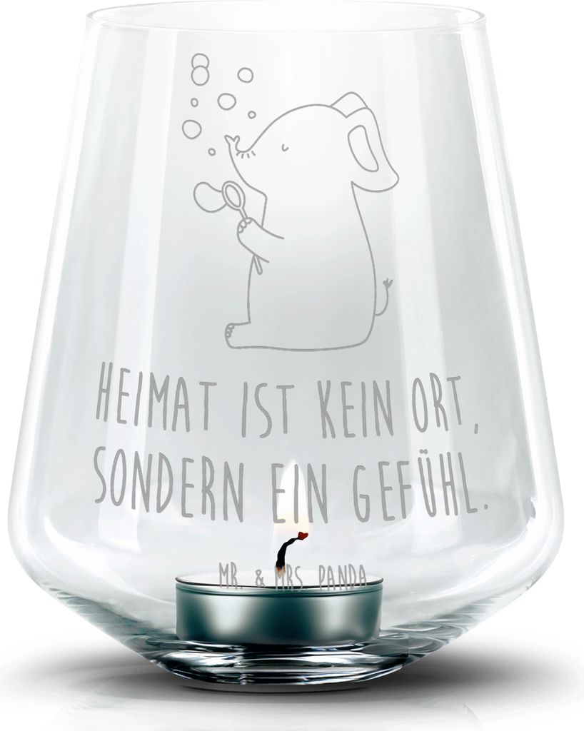 Mr. & Mrs. Panda Teelichthalter Elefant Seifenblasen - Transparent - Geschenk, Liebesspruch, Windlicht Glas, Laterne, gravur, Kerzenhalter, Stumpen...