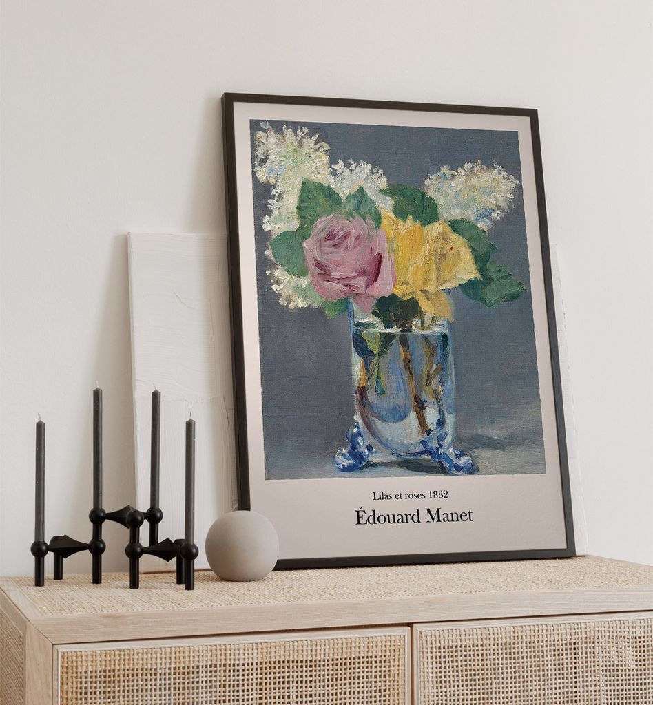 Poster Flieder und Rosen Manet, groesse_poster:30x40 cm, groesse_rahmen:weiß 30x40 cm