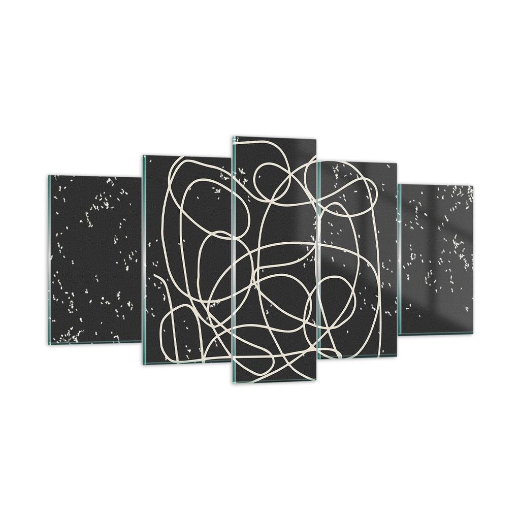 Bilder auf glas - 5 Teile - Modern Linie Schwarz - 160x85cm - Glasbilder - Wandbilder - Bilder - zum Aufhängen bereit - Wanddekoration aus Glas - ...