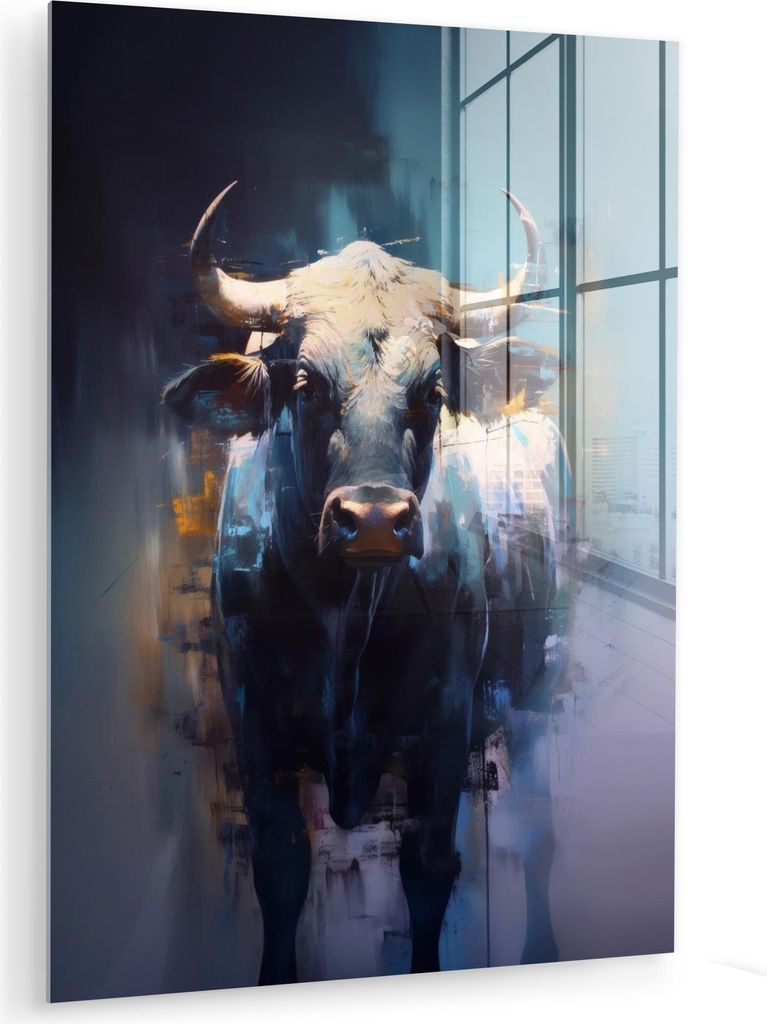 MuchoWow Glasbilder - Bilder auf Wandbild - Foto auf Glas Taurus - Schwarz - Abstrakt - Hörner 30x40 cm Wanddekoration aus Glas - Acrylglasbild - ...