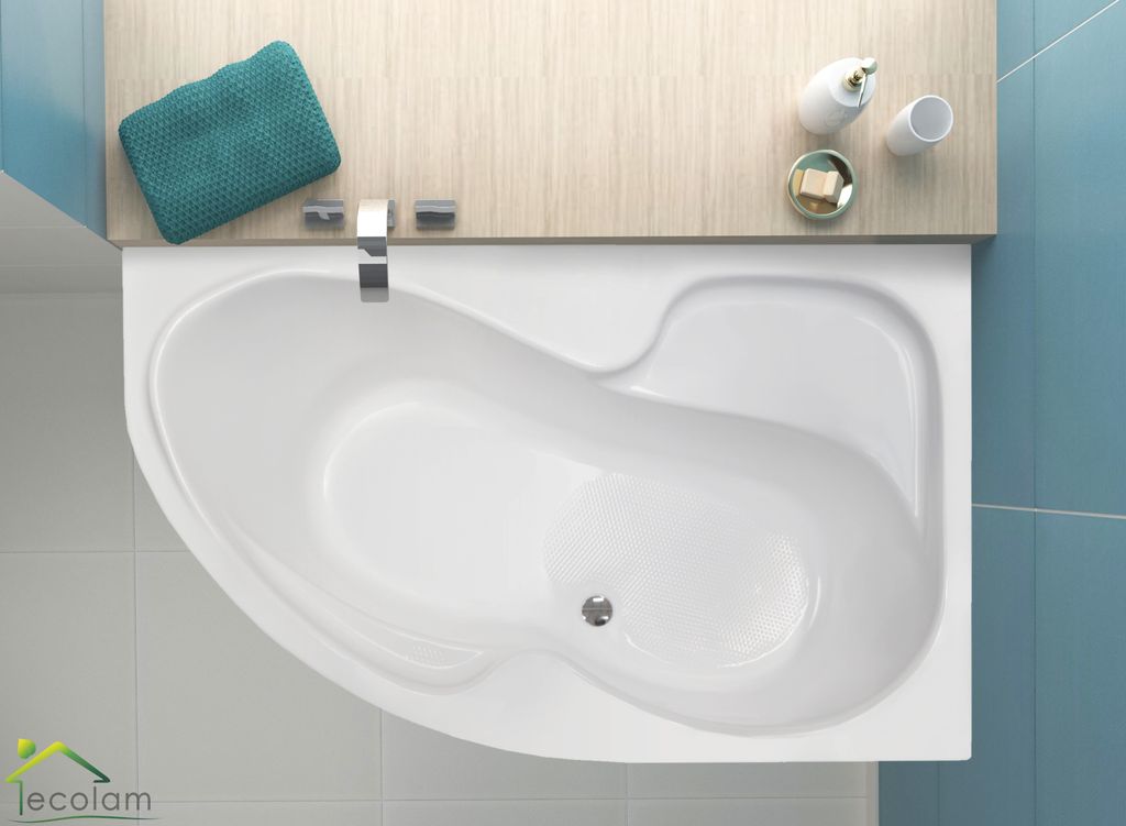 ECOLAM Eckbadewanne Badewanne Acrylwanne WELA 160x100 cm RECHTS + Ablaufgarnitur Ab- und Überlauf Automatik Füße Silikon