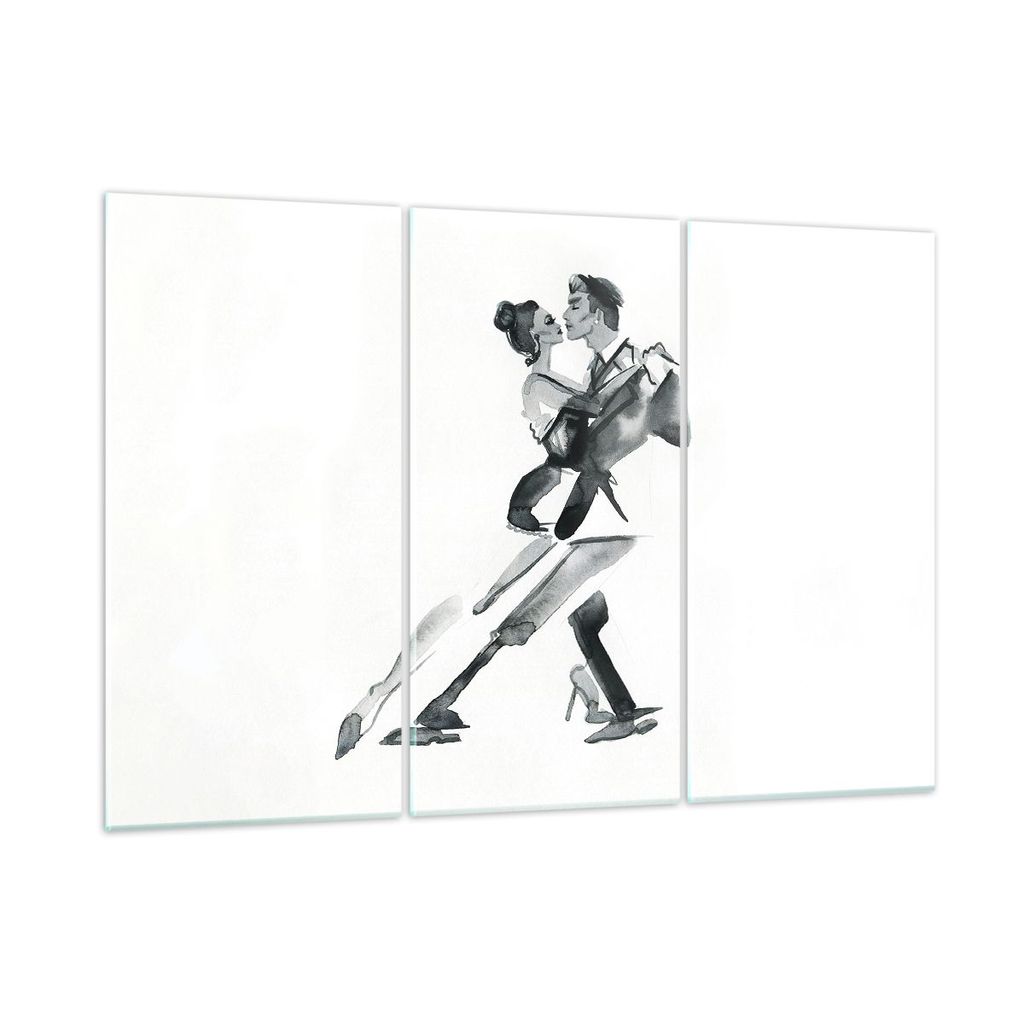 Bilder auf glas - 3 Teile - Tango Zeichnen Schwarzweiß - 105x70cm - Glasbilder - Wandbilder - Bilder - zum Aufhängen bereit - Wanddekoration aus ...