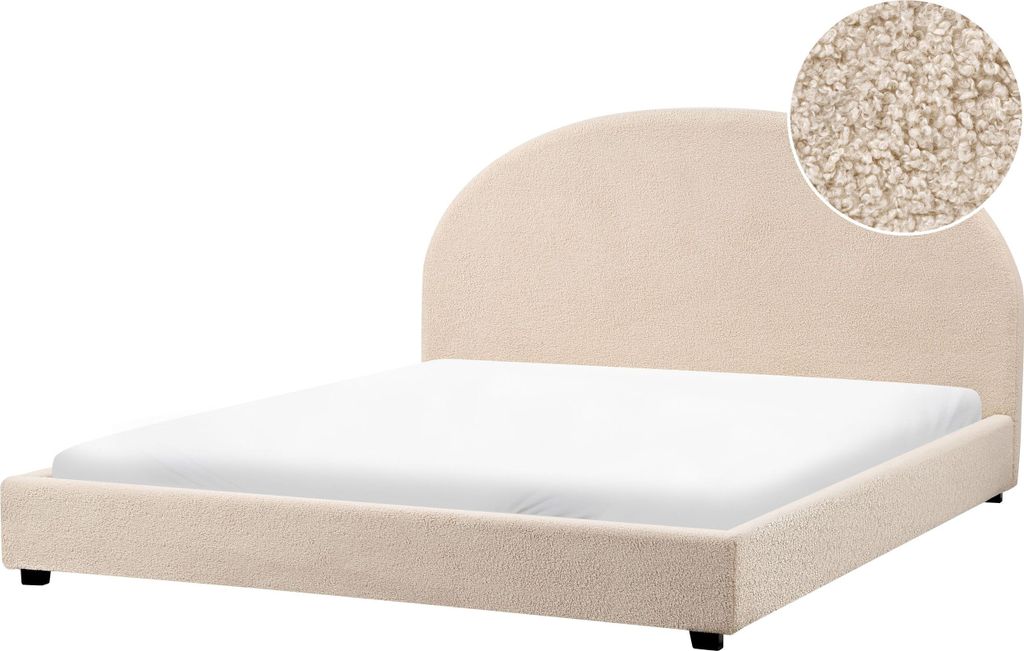 BELIANI Bett Beige Bouclé Gepolstert 180 x 200 cm Lattenrost Hohes Kopfteil Klassisch Minimalistisch Schlafzimmer