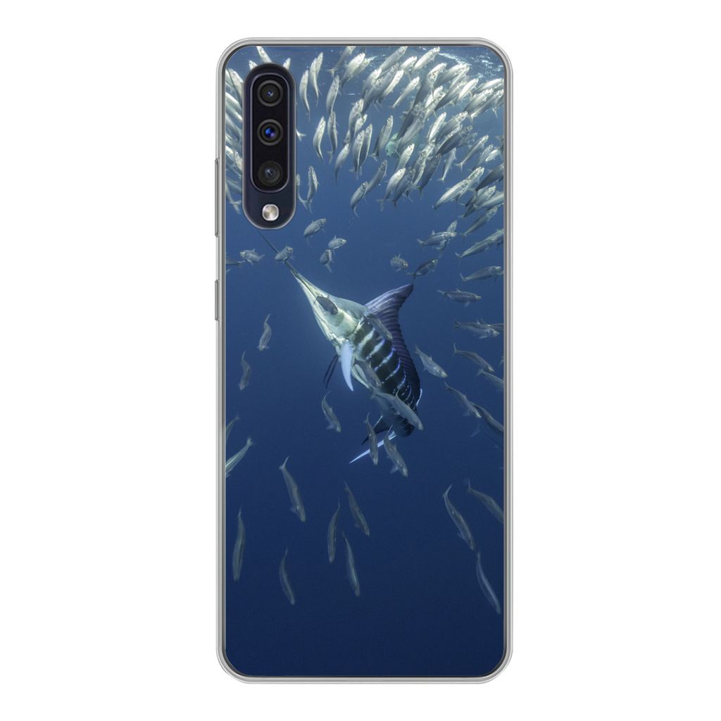 MuchoWow Handyhülle Schutzhülle Hülle für Samsung Galaxy A30s Fisch - Schwertfisch - Wasser Silikon Softcase Handy Hülle - Karteninhaber