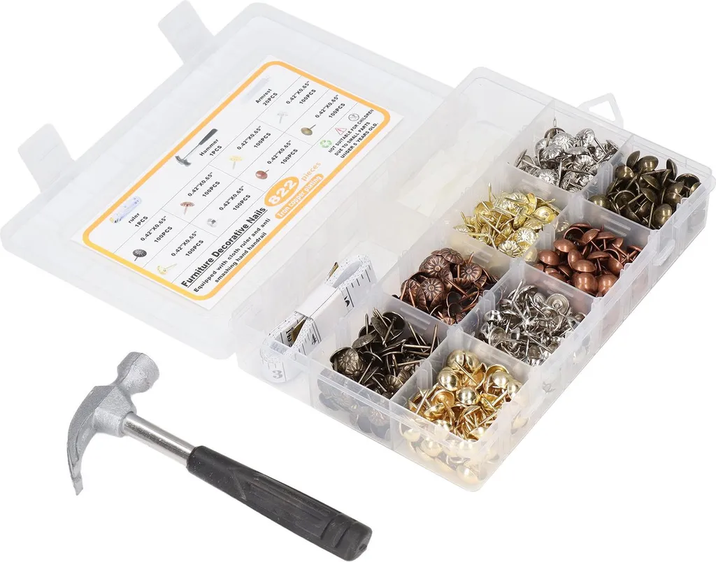 Clous pour tapissier anti-pliure en acier, kit complet avec support