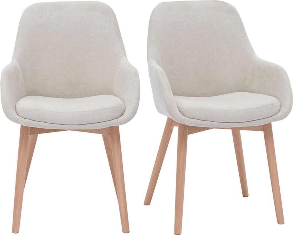 Miliboo - Skandinavische Stühle aus beigem Stoff mit Samteffekt und helles Massivholz (2er-Set) HOLO