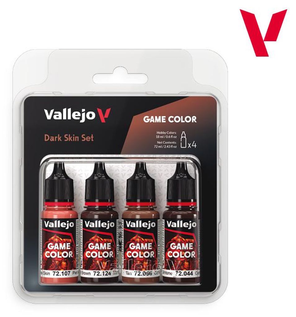 Vallejo Game Color Acrylfarben-Set "Dunkle Haut". 4 matte Farben in je 18 ml Fläschchen mit Pipette für Fantasy-Figuren und Tabletop-Spiele.
