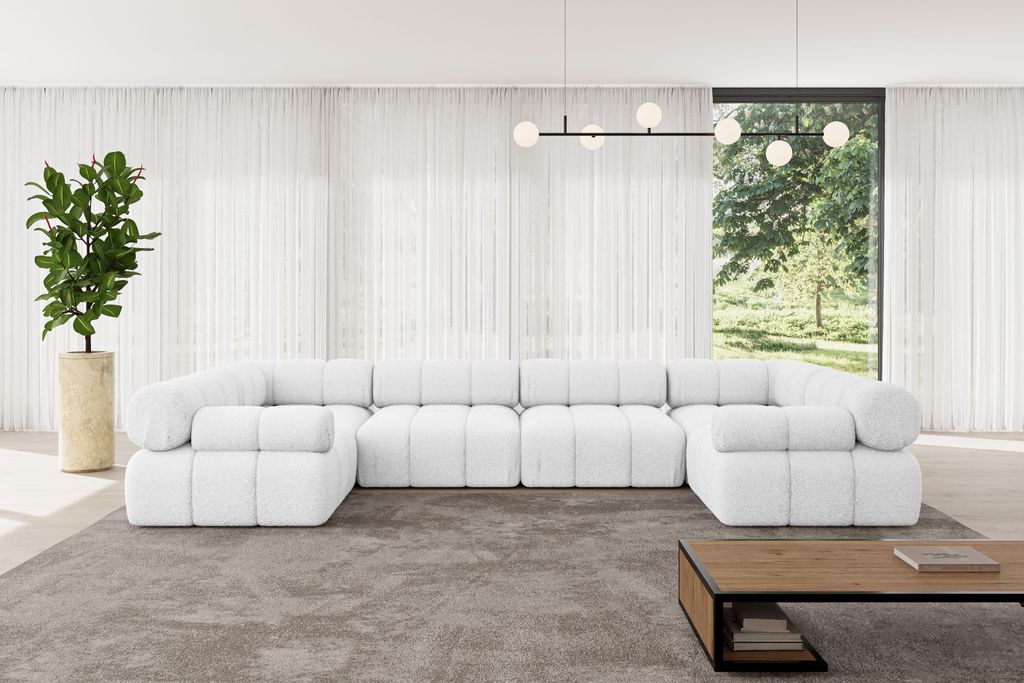 ALTDECOR Modulares Sofa Ecksofa in U-Form - Birno-U2 - 380x190x70 cm Weiß Corner modular Sofa Eckcouch Couch Wohnlandschaft Cauchsofa Polstersofa