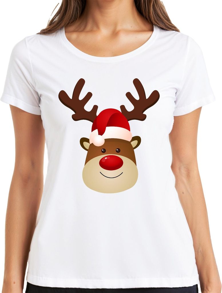 Rentier Rudolf süßes Weihnachtsmotiv - Weihnachten Weihnachtsgeschenk Christmas Damen T-Shirt, Weiß, M