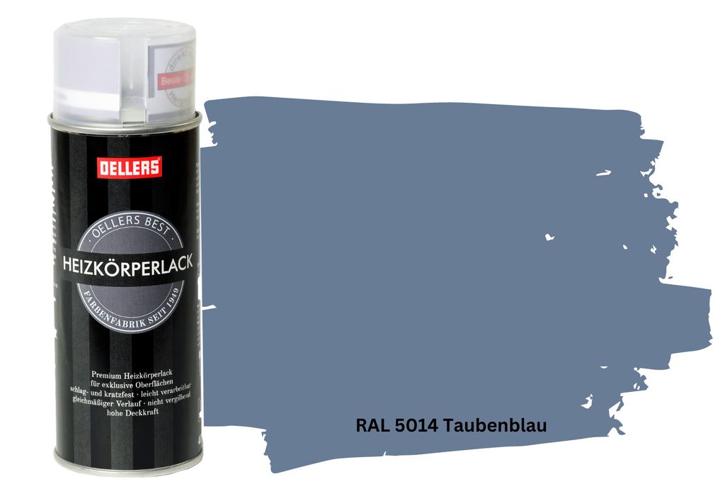 OELLERS Premium Heizkörperlack Spray RAL 5014 Taubenblau – 400 ml Sprühlack glänzend | Hitzebeständige Heizkörperfarbe | Hochdeckende Sprüh...