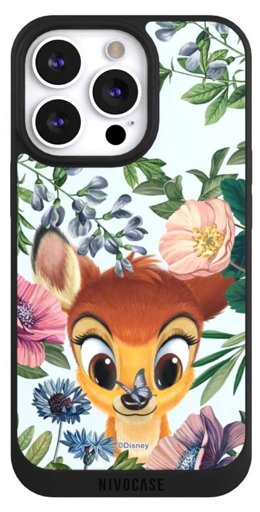 NIVOCASE Handyhülle für Apple iPhone 13 Pro Hülle NIVOpure Case Schwarz Bambi Blumen Disney