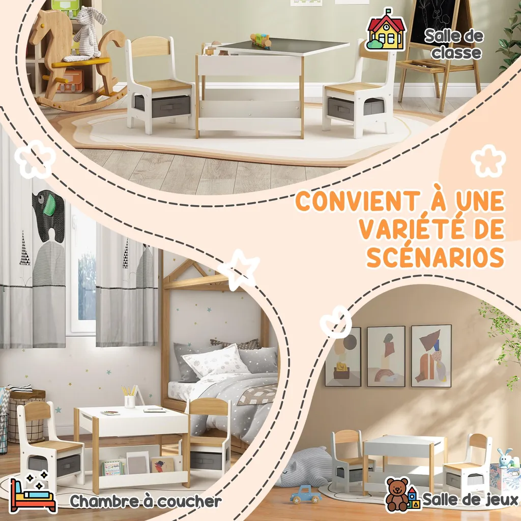 Solution Rangement Chambre Enfant : Table avec Plateau Tableau et Chaises - 7