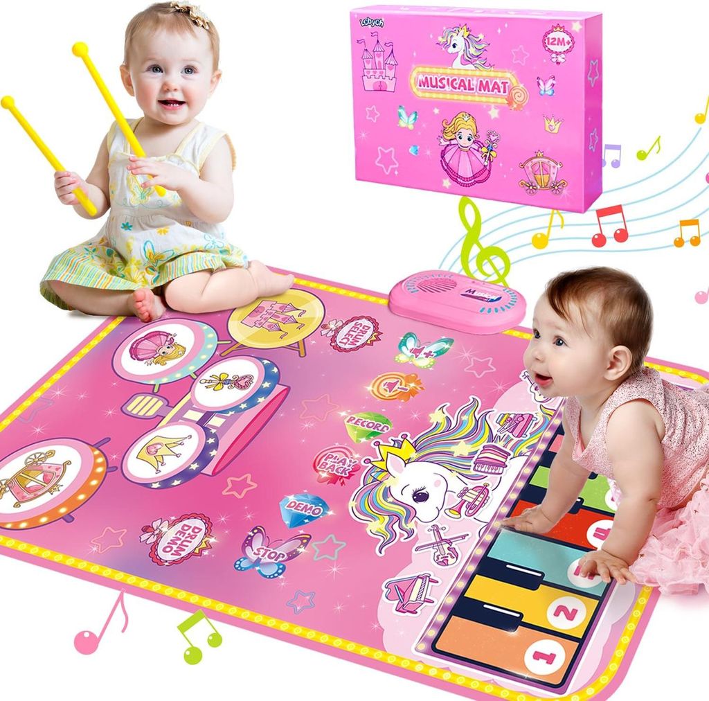 Musikalische Spielmatte für Kleinkinder - 2 in 1 Klavier und Schlagzeug Spielzeug, Bildungs-Spielzeug für Mädchen ab 1 Jahr