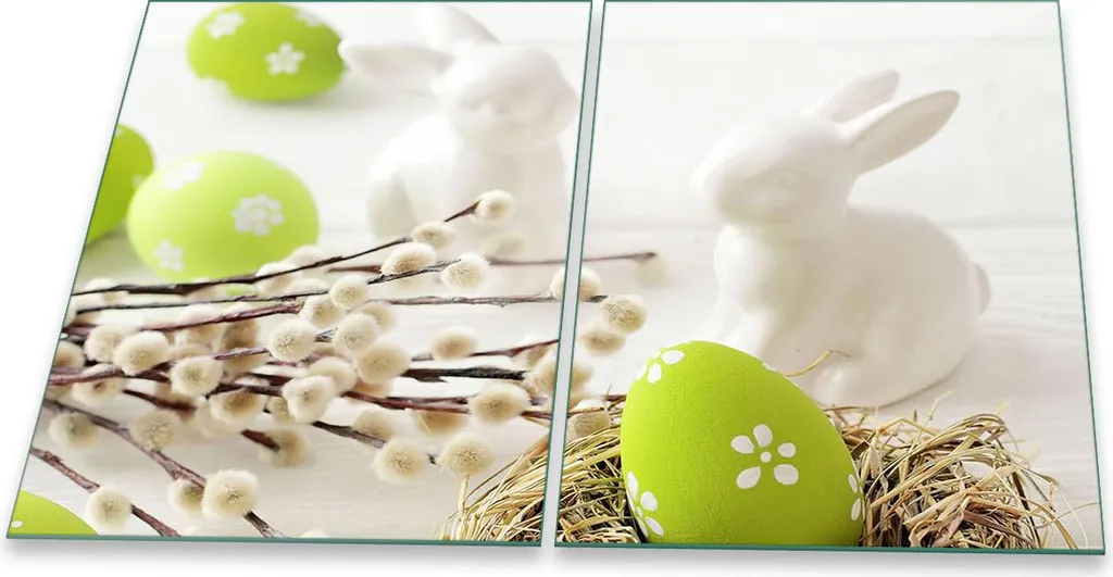 Set 2 Copripiano Cottura Vetro Temperato 40x52 cm Pasqua Bianco