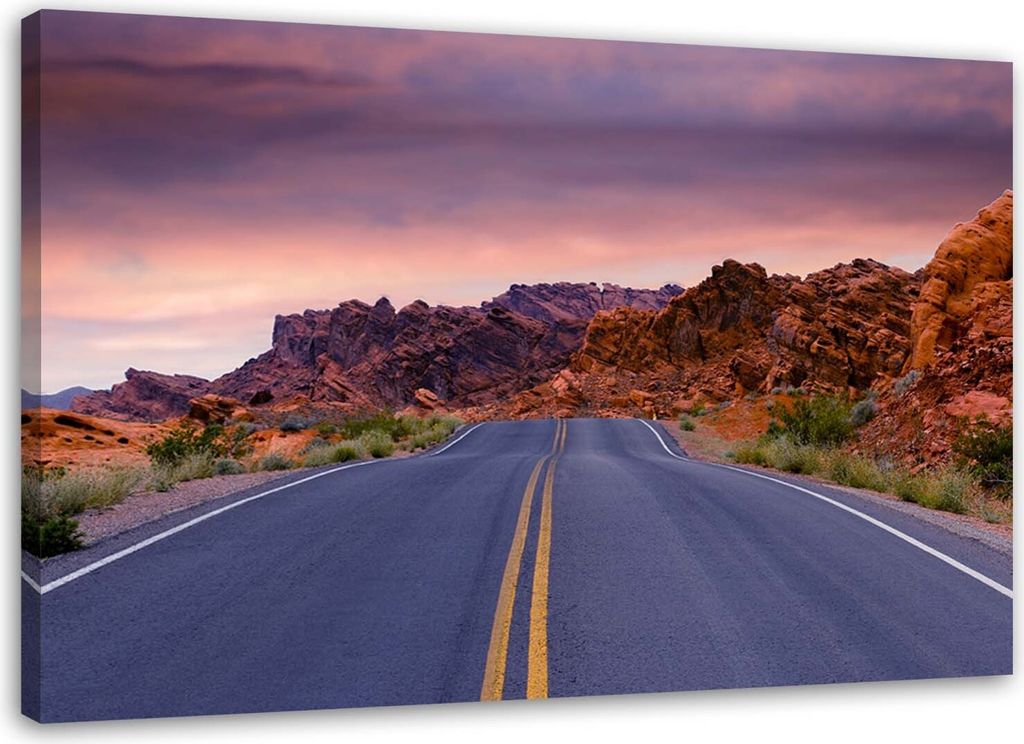 Leinwandbild straße in der mitte von nirgendwo 120x80 cm Feeby lila wandbild bereit zum aufhängen