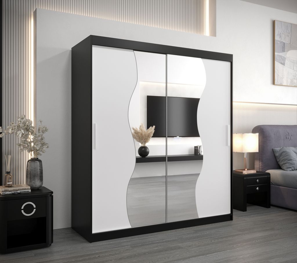 Kleiderschrank mit Schiebetüren REGINA – Breite 180 cm, schwarz/weiß