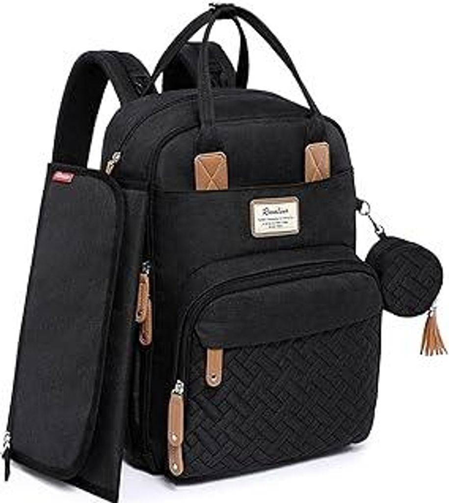 RUVALINO Baby Wickelrucksack Wickeltasche Rucksack mit tragbarer Wickelauflage, Schnullerhalter und Kinderwagengurten, Babytasche Multifunktional f...