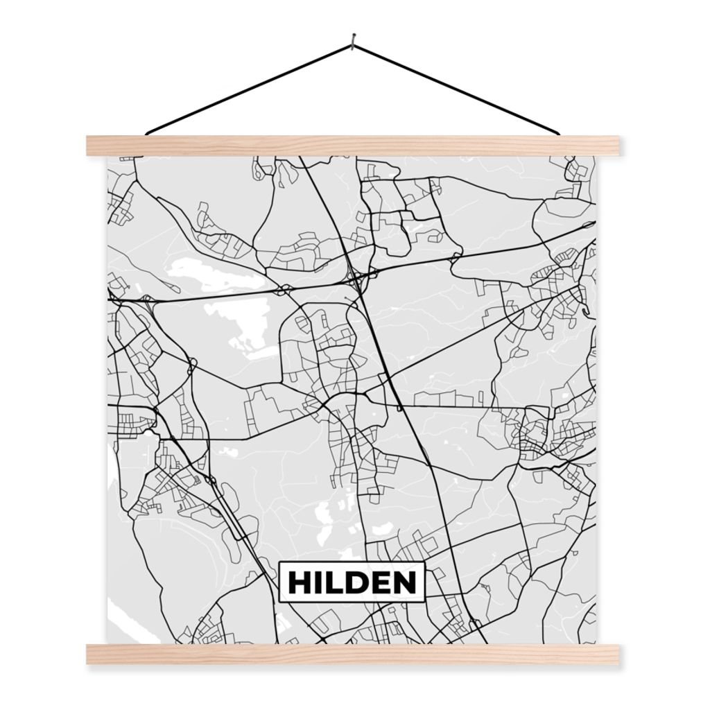MuchoWow Textilposter Stadtplan - Hilden - Karte - Deutschland 60x60 cm mit holzfarbenen Rahmen - Wanddekoration
