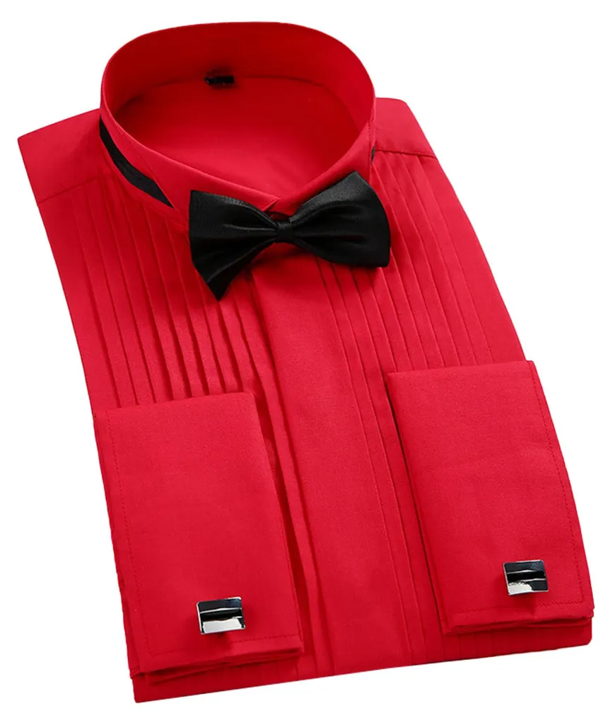 Tenue de mariage : chemise de smoking rouge avec nœud papillon homme