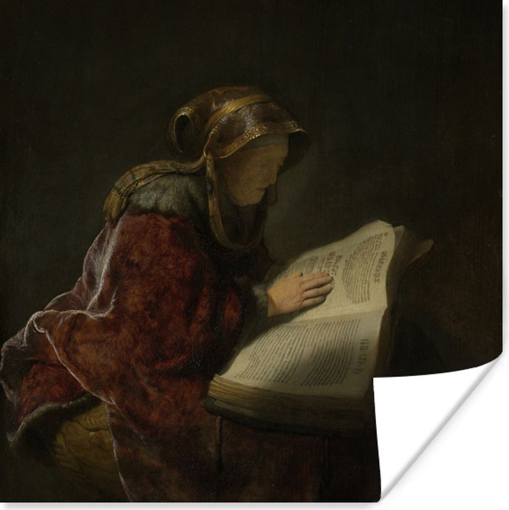 MuchoWow Poster Alte Frau lesend, wahrscheinlich die Prophetin Hanna - Rembrandt van Rijn 30x30 cm - Wandposter - Printing