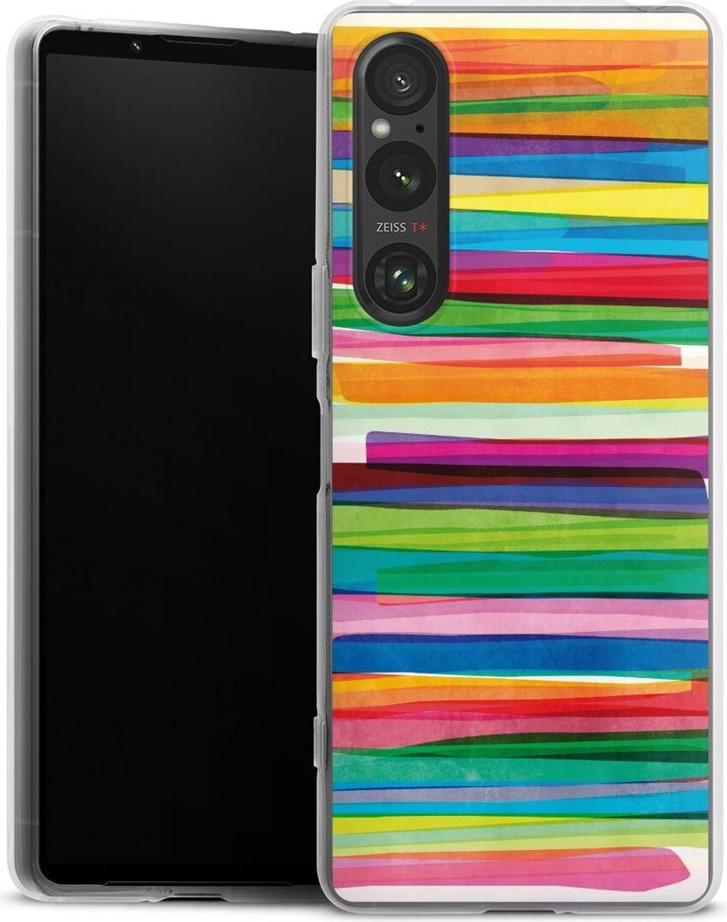 DeinDesign Handyhülle für Sony Xperia 1 V Silikon Hülle Case Smartphone Schutzhülle Streifen Wasserfarbe bunt