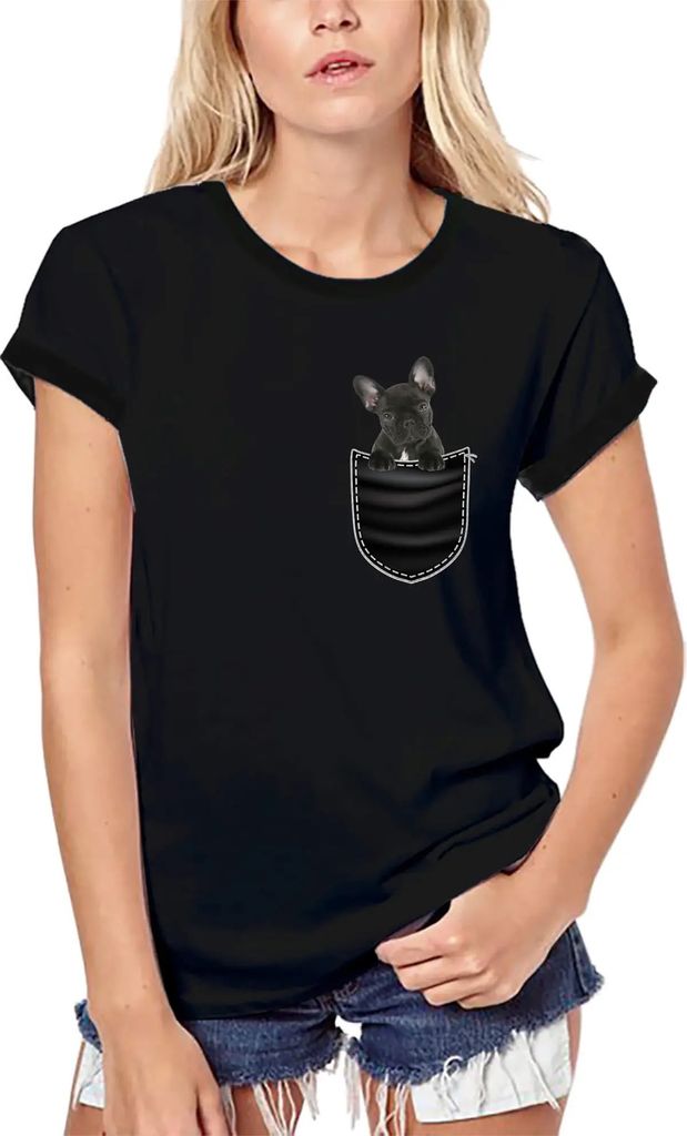 Damen Grafik T-Shirt aus Biobaumwolle Französische Bulldogge in Ihrer Tasche – French Bulldog In Your Pocket – Öko-Verantwortlich Vintage Jah...