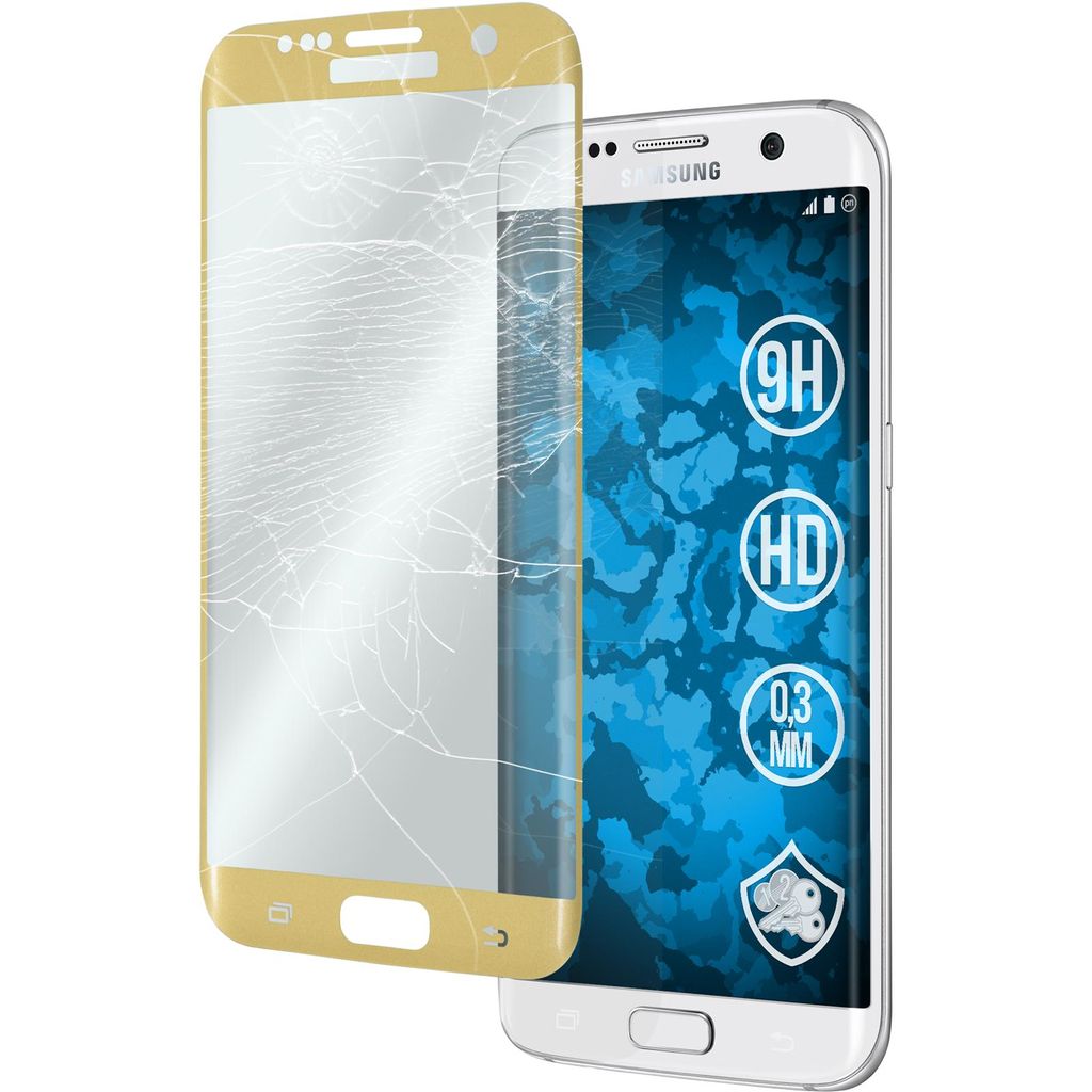 1er-Pack PhoneNatic Glas-Folie klar full-screen gold kompatibel mit Samsung Galaxy S7 Edge - Panzerglas für Galaxy S7 Edge