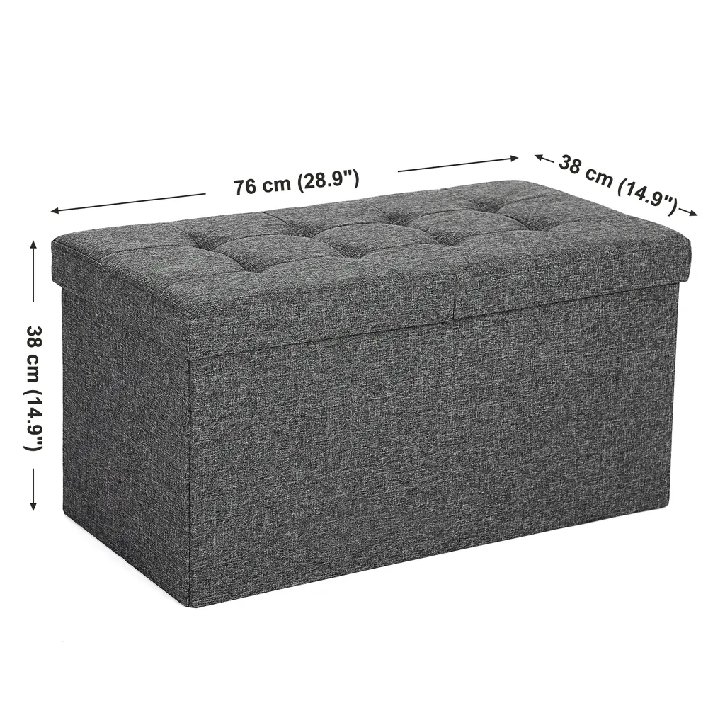 Banquette de Rangement Pliable en Tissu Gris pour Salon ou Chambre