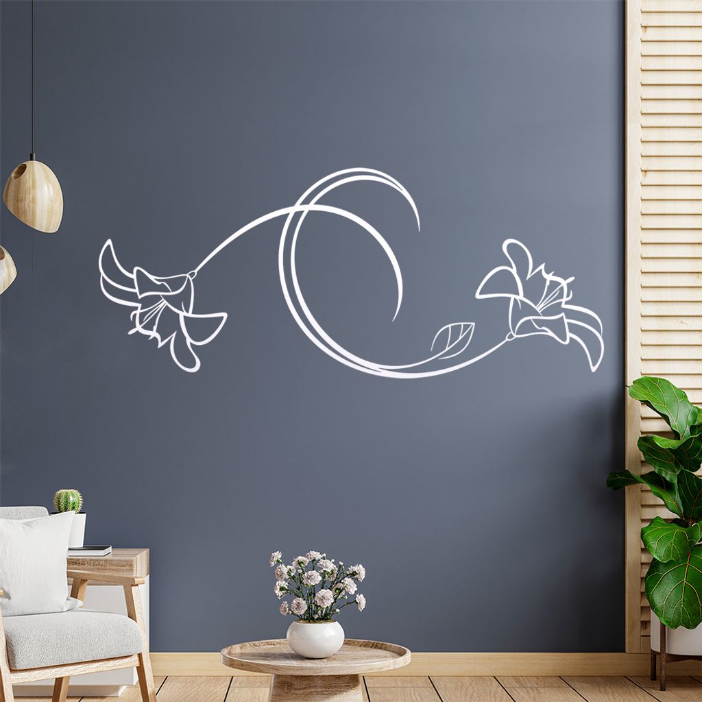 Blumen - Linien Wandtattoo in 6 Größen - Wandaufkleber Wall Sticker - Dekoration, Küche, Wohnzimmer, Schlafzimmer, Badezimmer