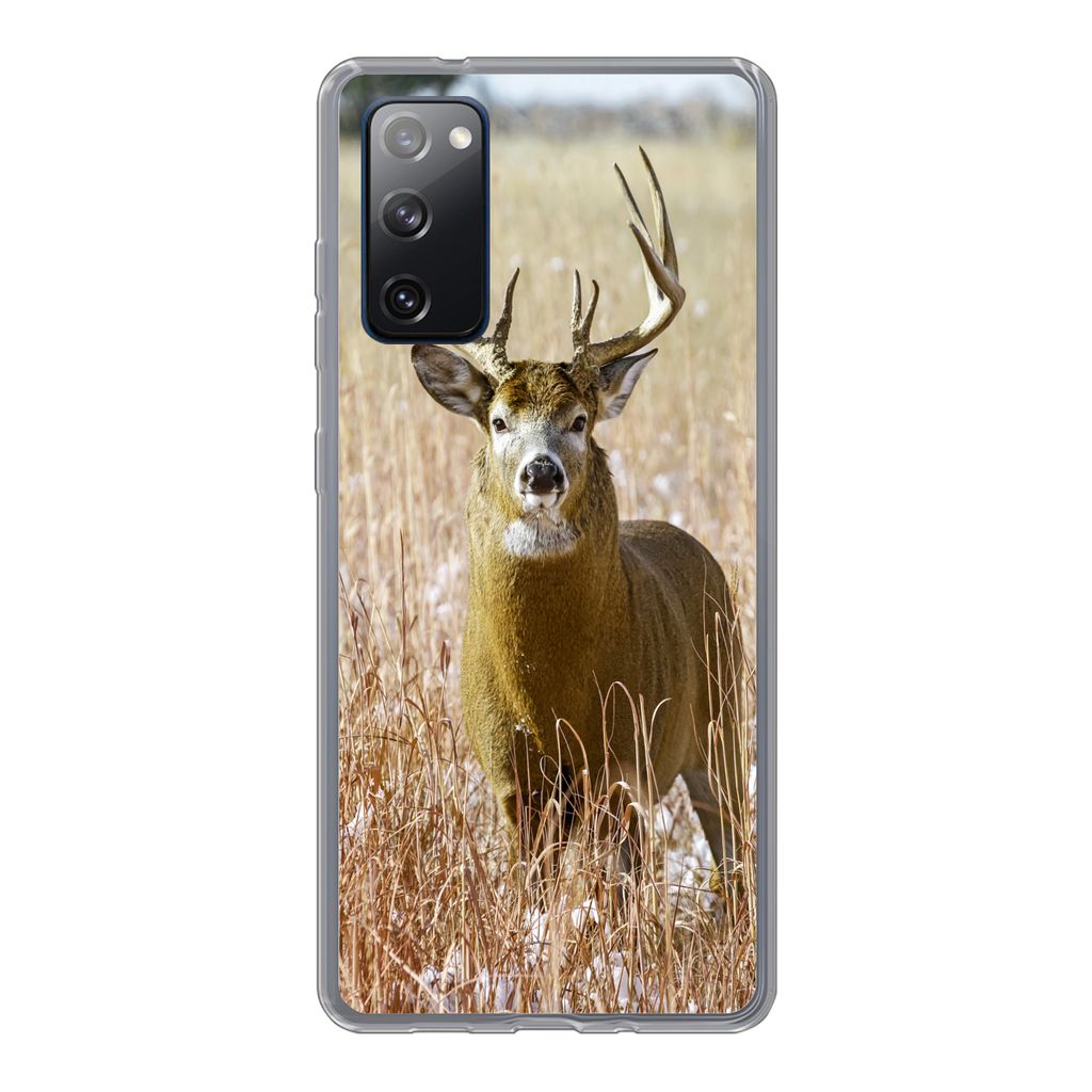 MuchoWow Handyhülle Schutzhülle Hülle für Samsung Galaxy S20 FE Hirsche - Gras - Herbst - Tiere - Natur - Geweih Silikon Softcase Handy Hüll...