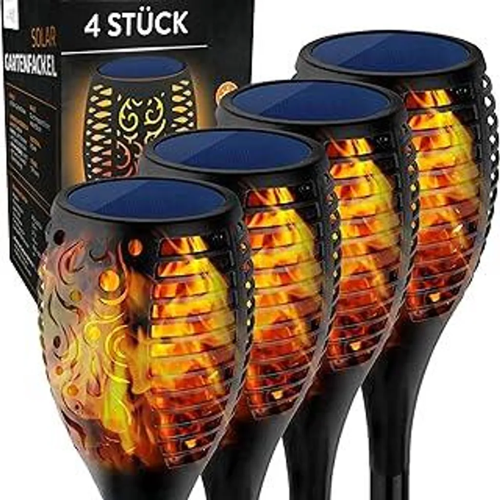 Lampade Solari Giardino Impermeabili | Set 4 Torce Effetto Fiamma