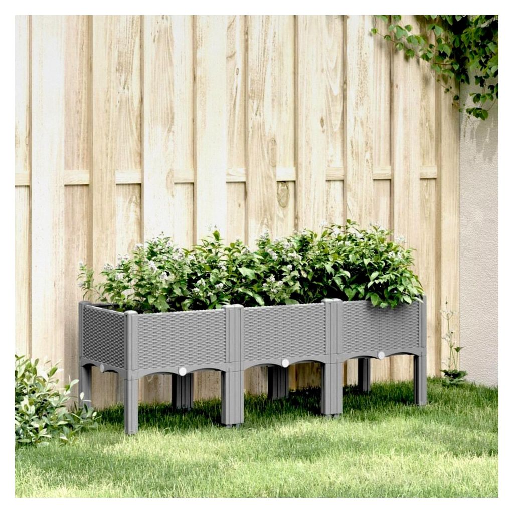 Blumenkasten mit Füßen hellgrau 120 x 40 x 42 cm PP Hochbeet für Garten, Pflanzkübel für Blumen, Sukkulenten, Terrasse, Balkon