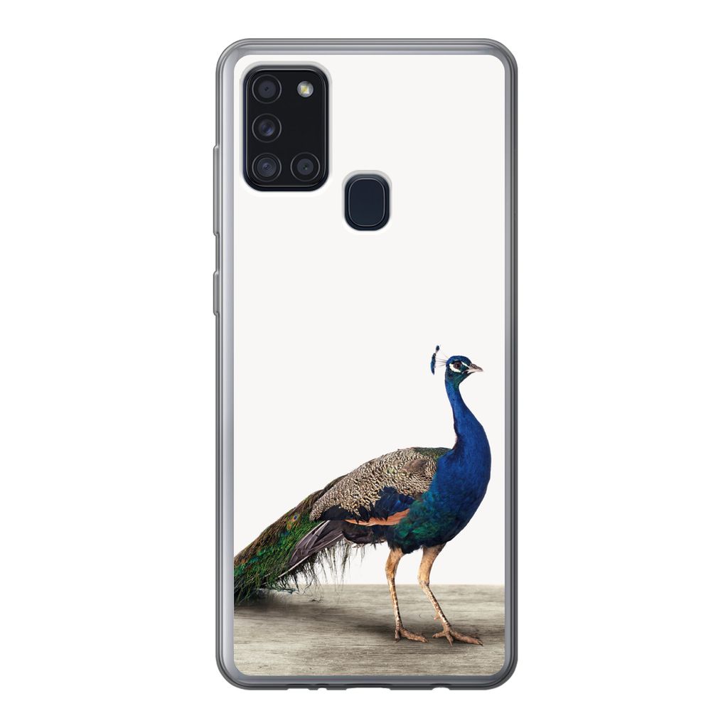 MuchoWow Handyhülle Schutzhülle Hülle für Samsung Galaxy A21s Pfau - Federn - Vogel - Kinder - Jungen - Mädchen Silikon Softcase Handy Hüll...