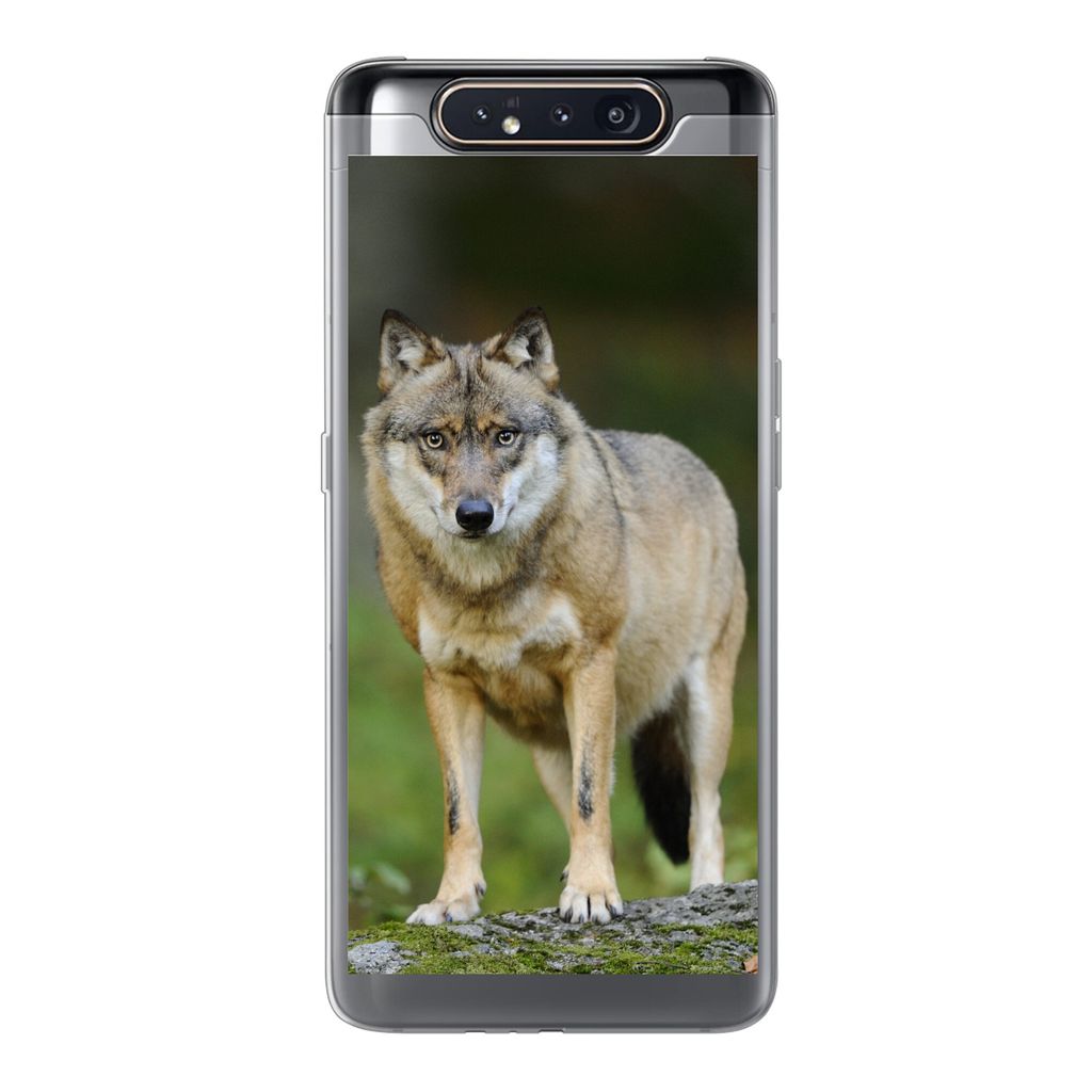 MuchoWow Handyhülle Schutzhülle Hülle für Samsung Galaxy A80 Wolf - Asien - Pflanzen Silikon Softcase Handy Hülle - Schutzdeckel