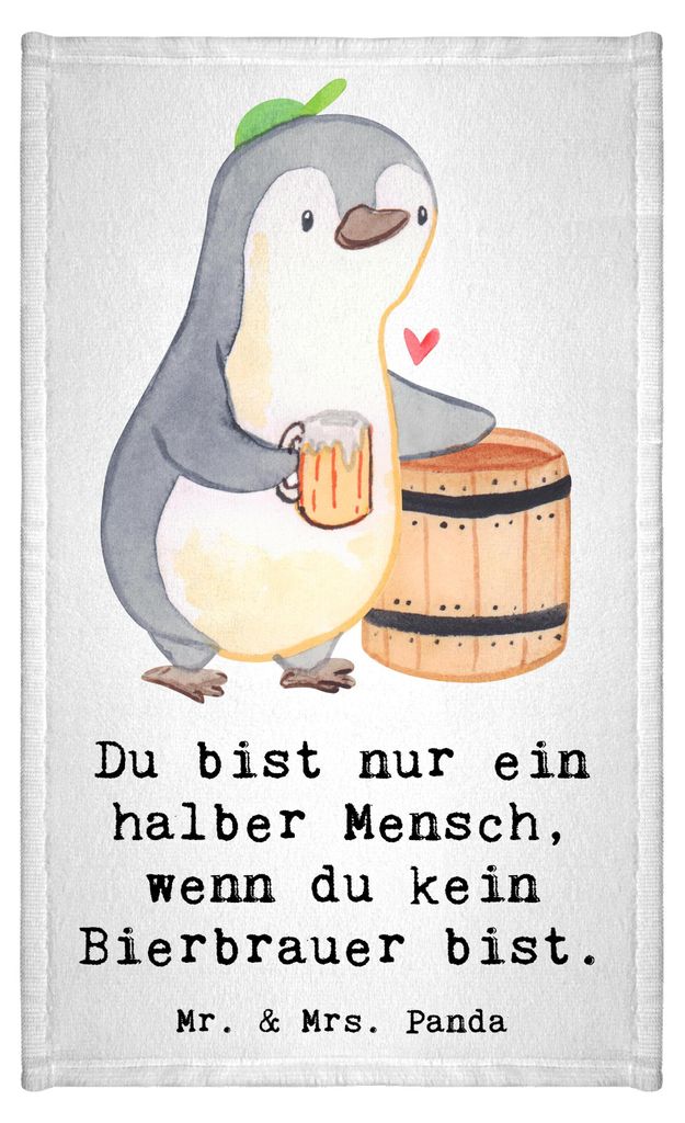 Mr. & Mrs. Panda Handtuch Bierbrauer Herz - Weiß - Geschenk, Frotteehandtuch, Bierfass, Frotteetuch, Biertrinker, badezimmer, gäste wc, baumwolle...