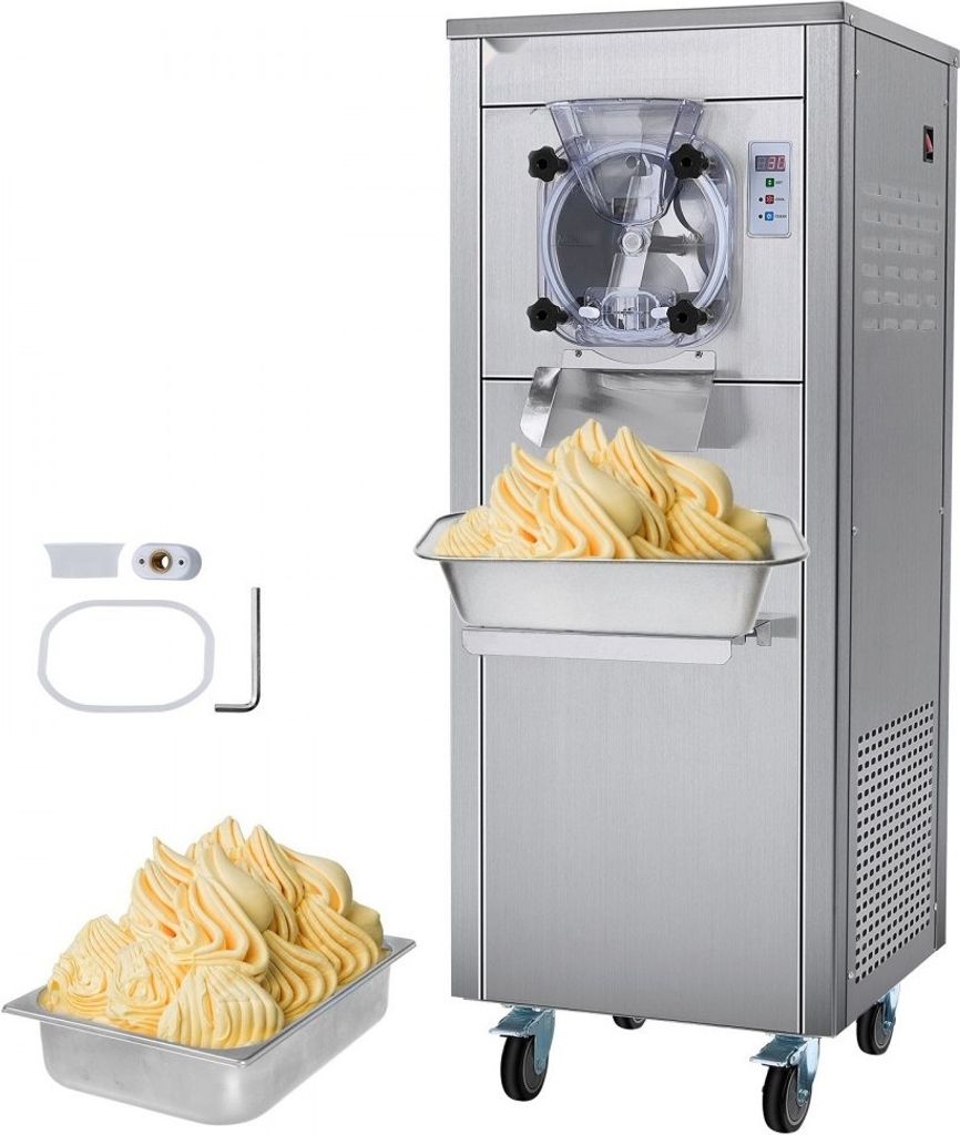 Kommerzielle Eismaschine - Leistung 18 l/h - Einzelgeschmacksrichtung - Harteismaschine mit Rädern - 6 L Edelstahlzylinder - LED-Panel - Automatis...
