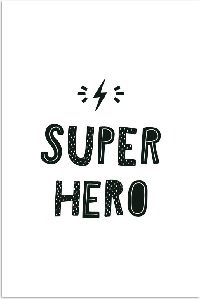 MuchoWow Poster Kinder - Superhelden - Schwarz - Weiß - Jungen - Mädchen - Baby - Kind 80x120 cm - Papierdruck