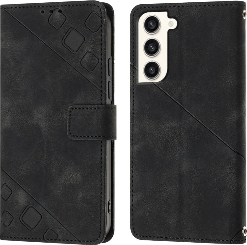 Hülle für Samsung Galaxy S23+ Prägung Flip Leder Brieftasche Schutzhülle mit Ständer Schwarz