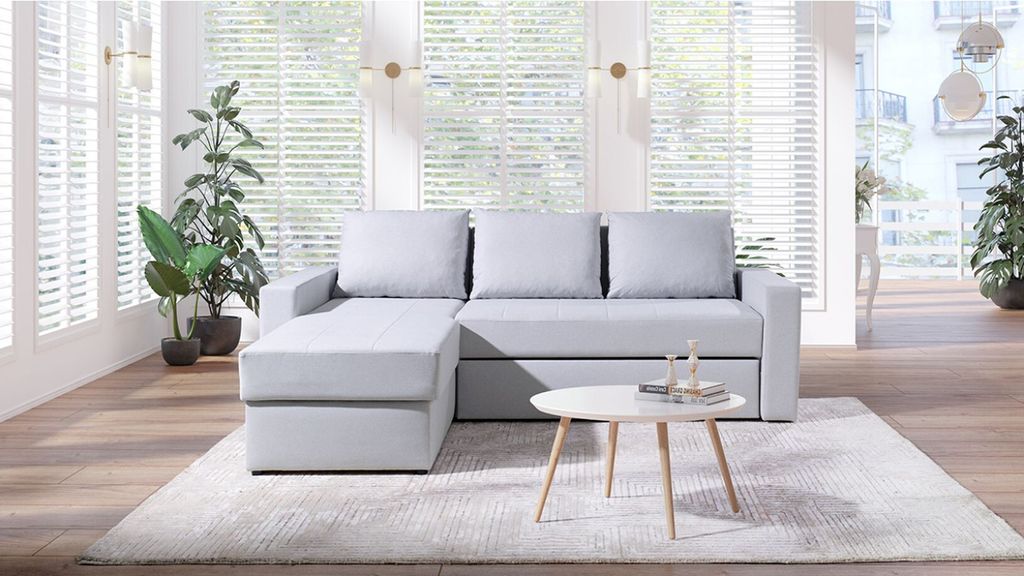 Sofa mit Stauraum und Kissen DENIS – hellgrau