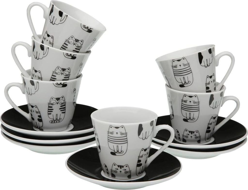 Set aus 6 Teetassen mit Teller Versa Porzellan Katze