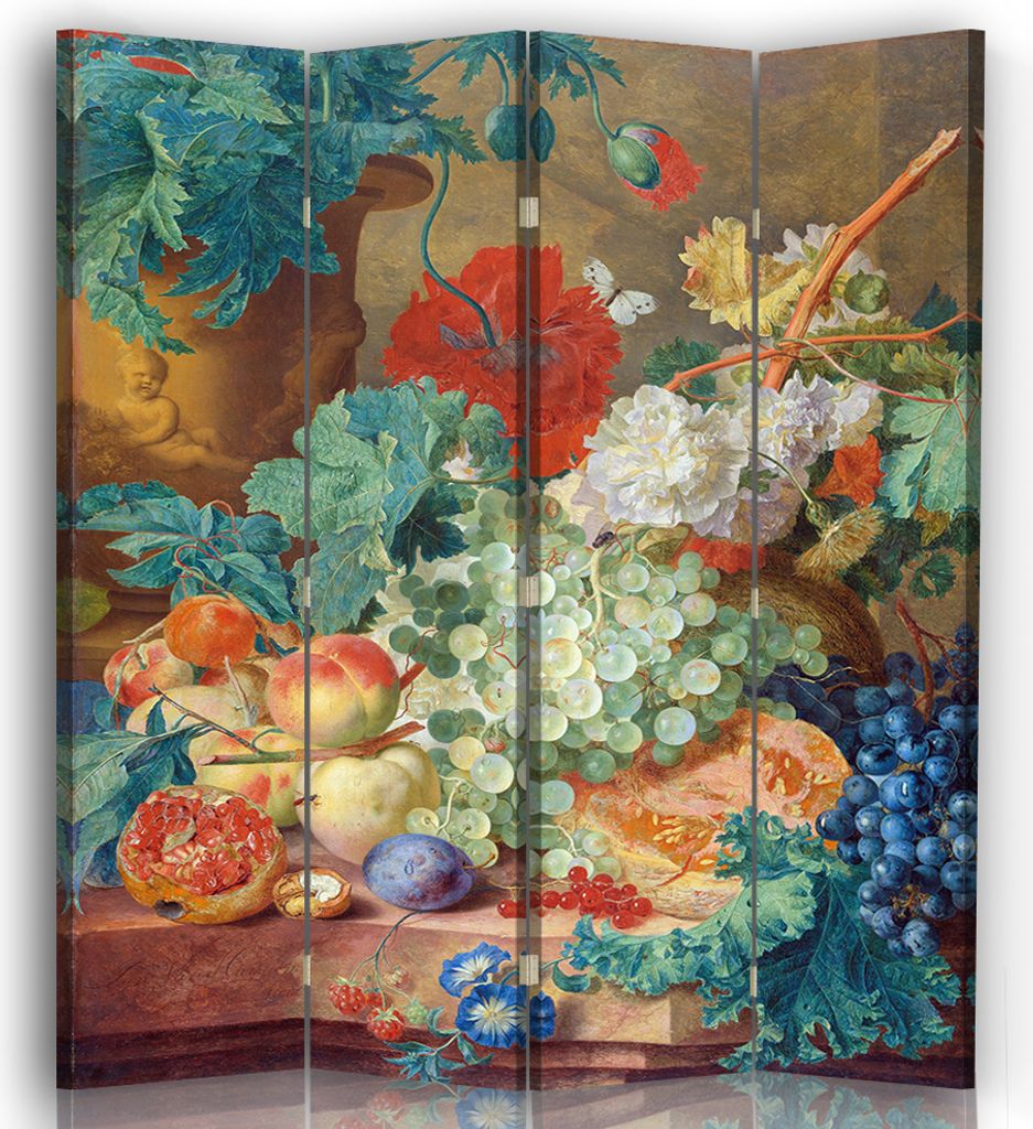 Paravent - Raumteiler Stillleben mit Blumen und Früchten - Jan van Huysum - Dekorativer Raumtrenner cm. 145x170 (4 x)