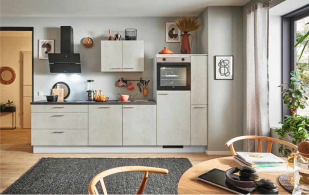 PICCANTE Plus Küchenzeile ohne Geräte Casual 310 cm beton weißgrau matt vormontiert Variante rechts 4067368009843