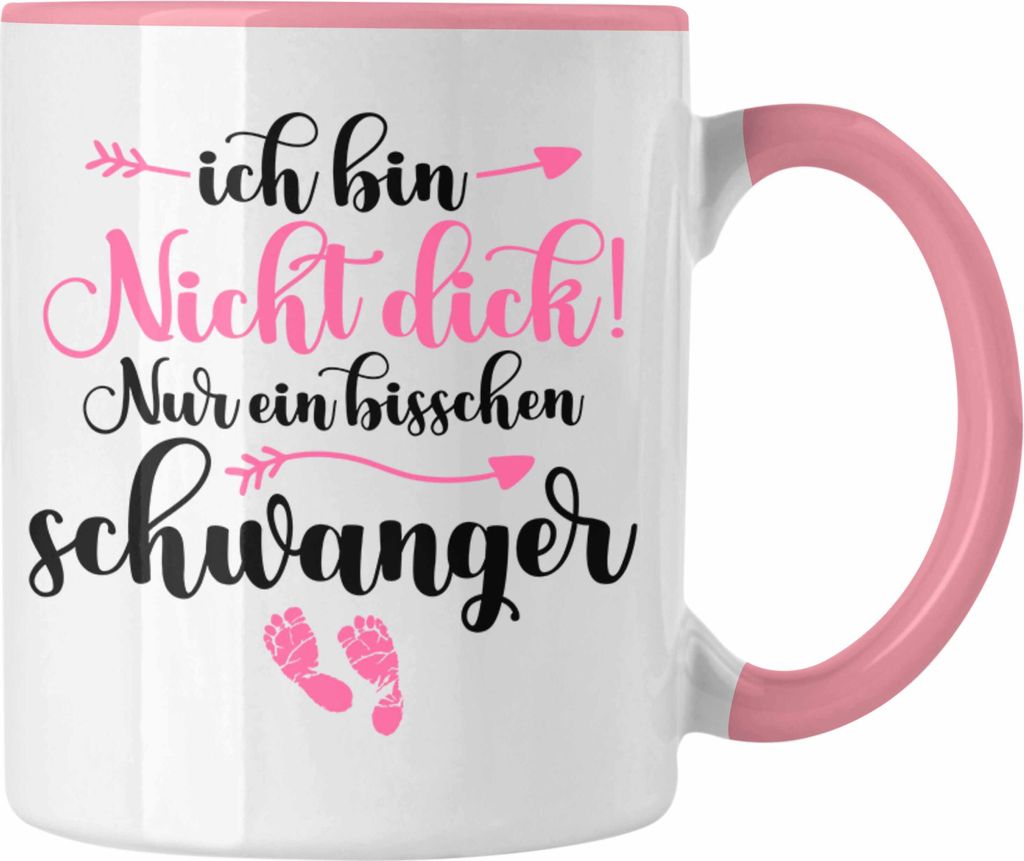 Trendation - Tasse Ich Bin Nicht Dick Ich Bin Schwanger Geschenk Überraschung Schwangerschaftsverkündung (Rosa)