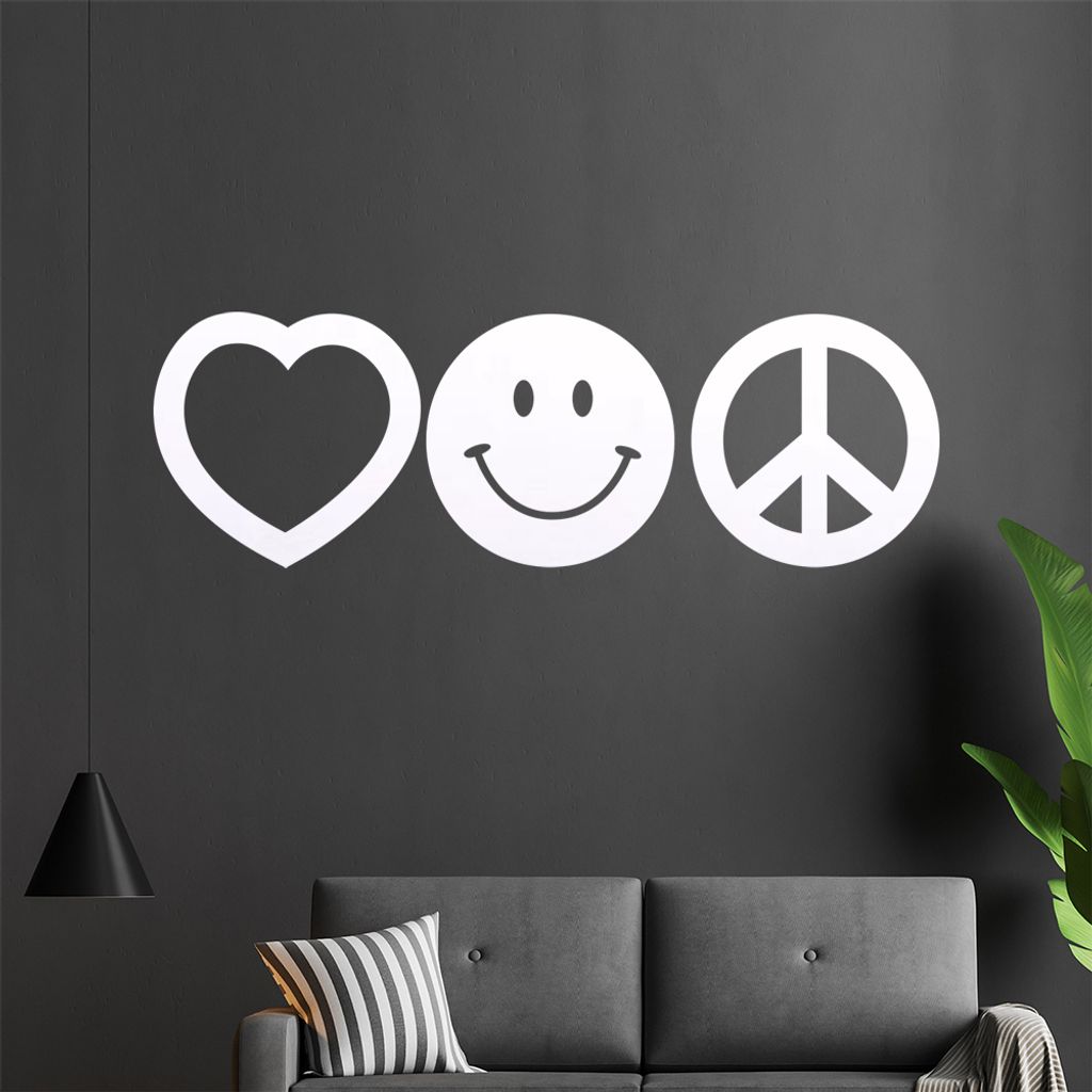 KIWISTAR Heart Smile Peace Symbol Wandtattoo in 6 Größen - Wandaufkleber Wall Sticker - Dekoration, Küche, Wohnzimmer, Schlafzimmer, Badezimmer