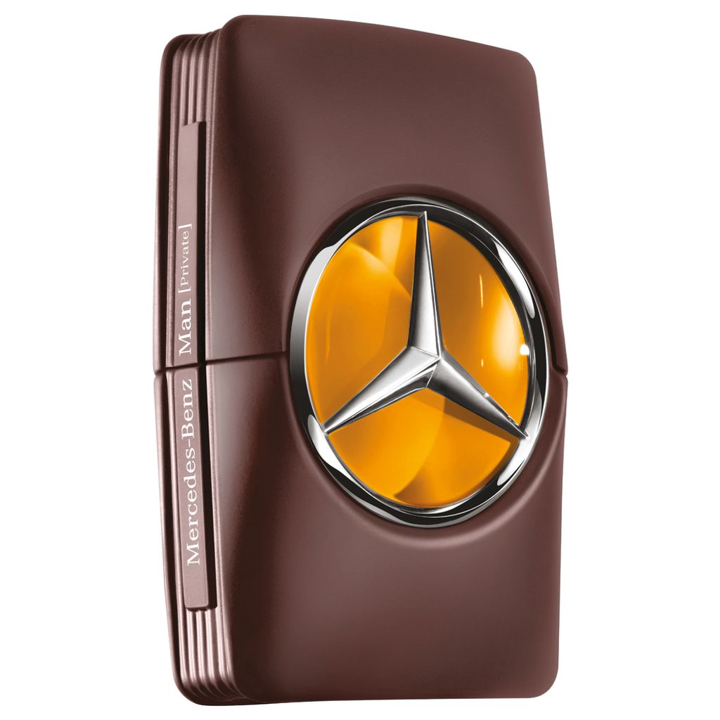 A product shot of a Mercedes Benz Man Private Eau de Parfum bottle.
