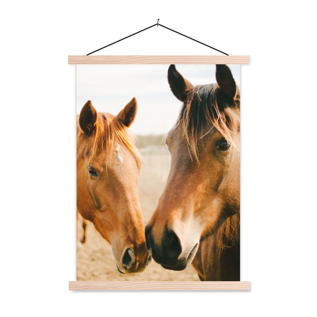 MuchoWow Textilposter Pferd - Strand - Tiere 60x80 cm mit holzfarbenen Rahmen - Wandbild