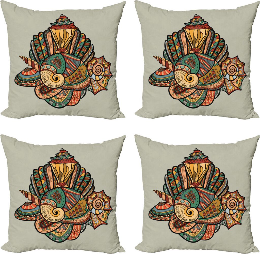 ABAKUHAUS Schale Kissenbezug Set (4 Stück), Abstrakte Seashell-Kunst, Moderner Doppelseitiger Digitaldruck, 45 cm x 45 cm, Mehrfarbig